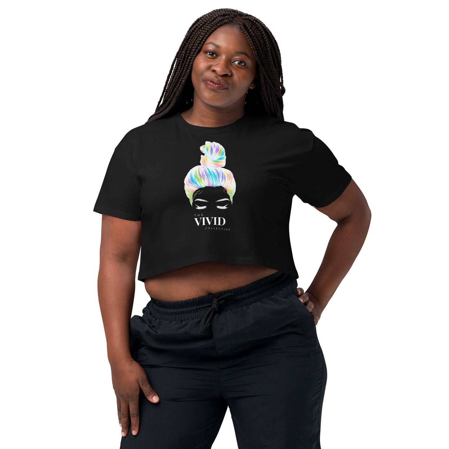 The VIVID Collective Rainbow Babe Crop Top Black